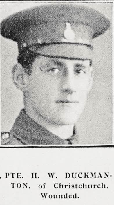 Pte. H. W. Duckmanton, of Christchurch, wounded, 1916