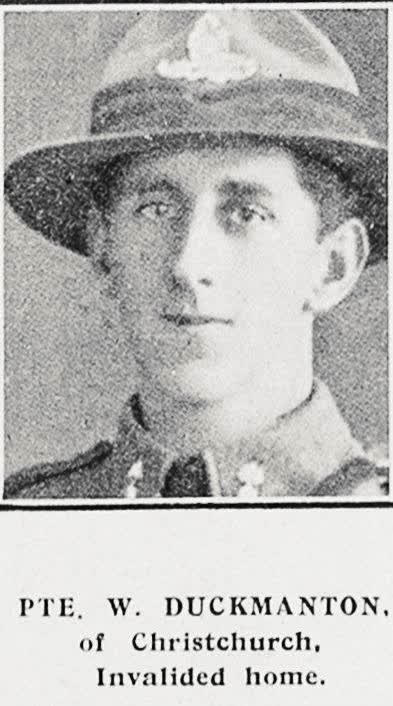 Pte. W. Duckmanton, of Christchurch, invalided home, 1916