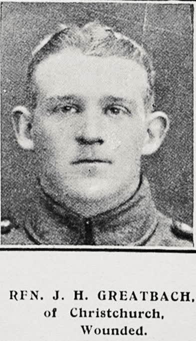 Rfn. J. H. Greatbach, of Christchurch, wounded, 1916