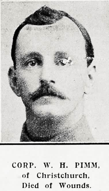 Corp. W. H. Pimm, of Christchurch, died of wounds, 1916