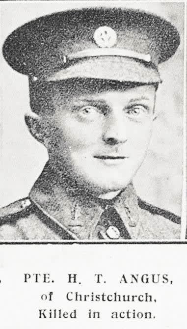 Pte. H. T. Angus, of Christchurch. Killed in action, 1916
