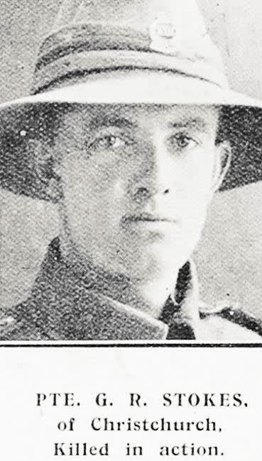 Pte. G. R. Stokes, of Christchurch, killed in action, 1916