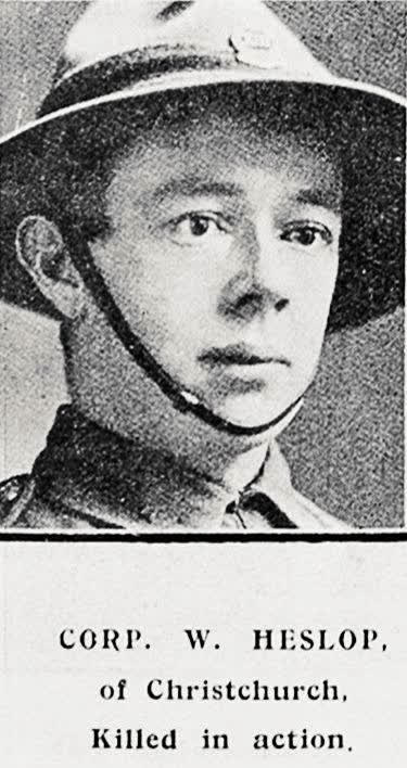 Corp. W. Heslop, of Christchurch. Killed in action, 1916