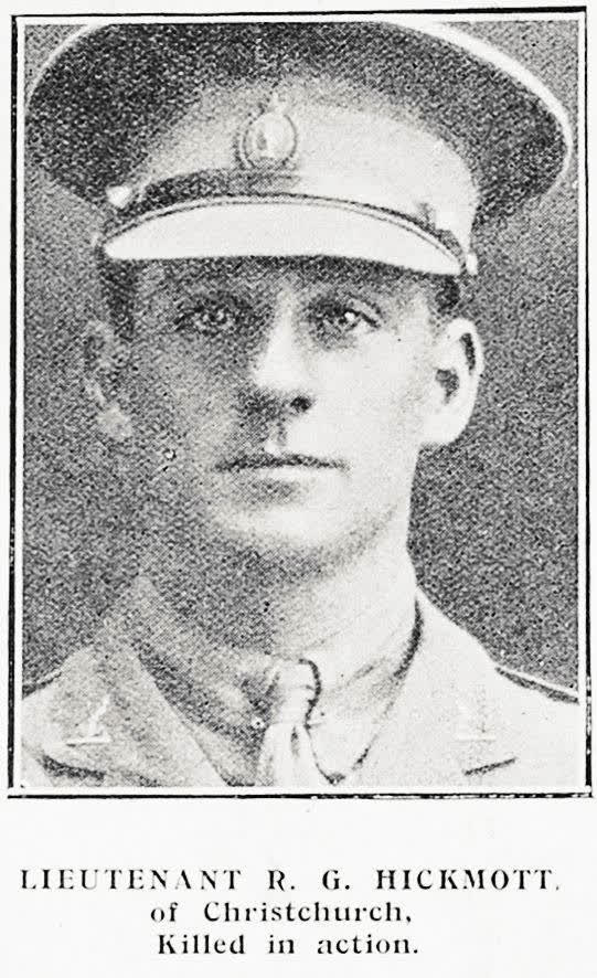 Lieutenant R. G. Hickmott, of Christchurch, Killed in action, 1916