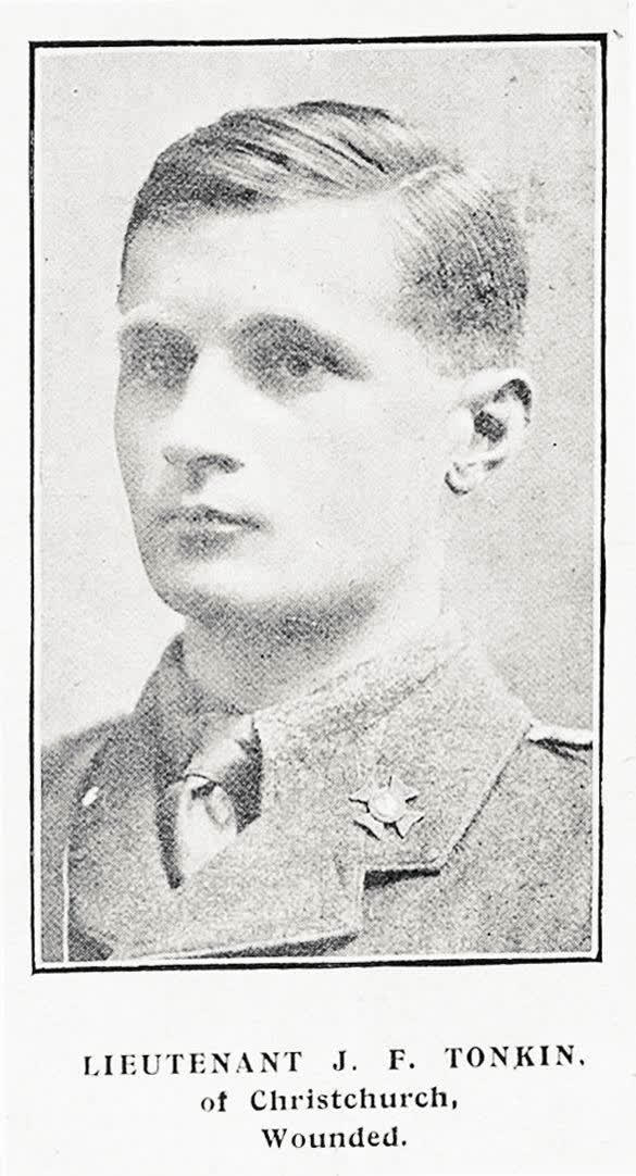 Lieutenant J. F. Tonkin, of Christchurch, Wounded, 1916
