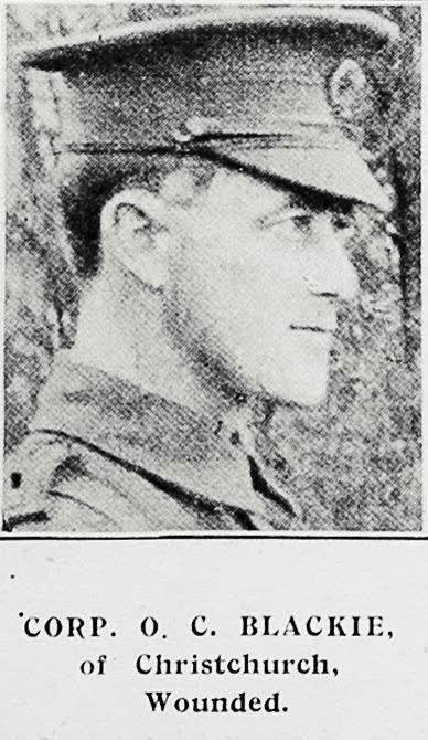 Corp. O. C. Blackie, of Christchurch, Wounded, 1916