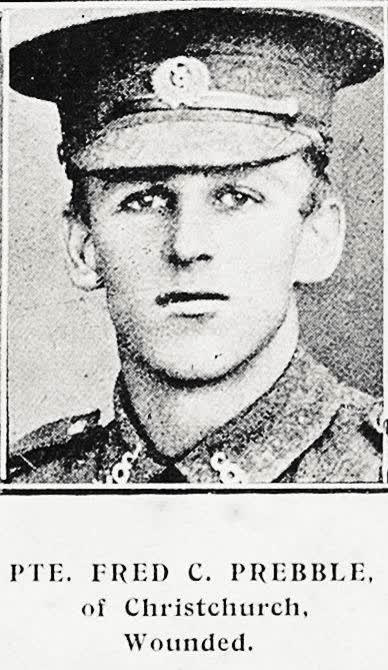 Pte. Fred C. Prebble, of Christchurch, Wounded, 1916