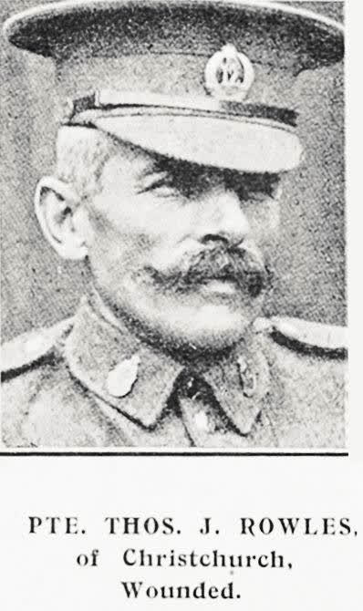 Pte Thos J Rowles of Christchurch, wounded, 1917