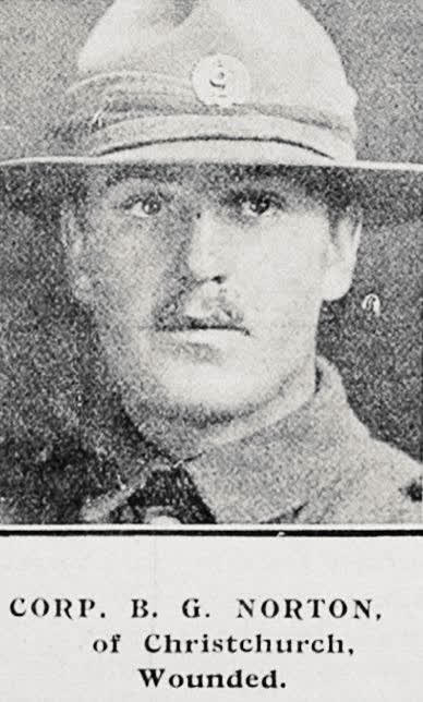 Corp B G Norton of Christchurch, wounded, 1917