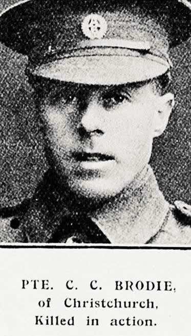 Pte C C Brodie of Christchurch, killed in action, 1917