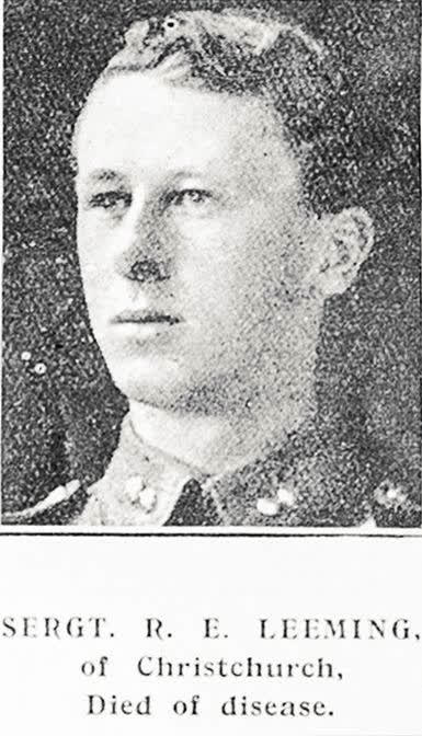 Sergt R E Leeming of Christchurch, died of disease, 1917