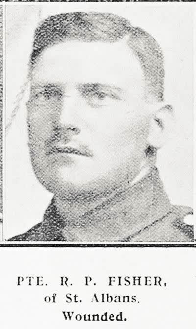 Pte R P Fisher of St Albans, wounded, 1917