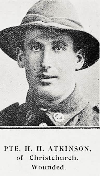Pte H H Atkinson of Christchurch, wounded, 1917