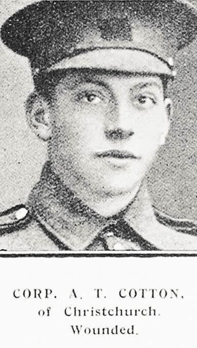 Corp A T Cotton of Christchurch, wounded, 1917
