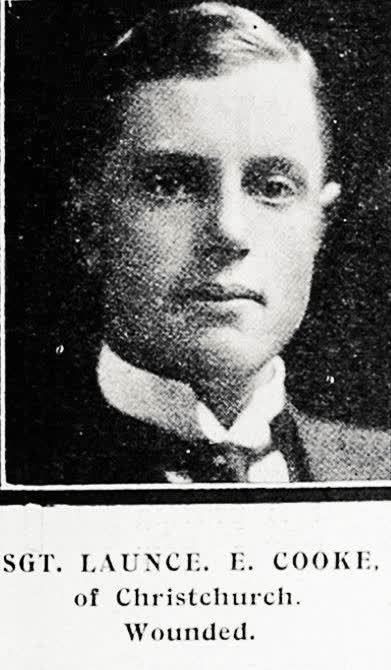 Sgt Launce E Cooke of Christchurch, wounded, 1917