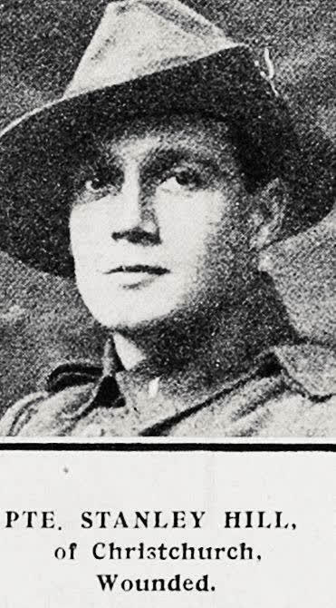 Pte Stanley Hill of Christchurch, wounded, 1917