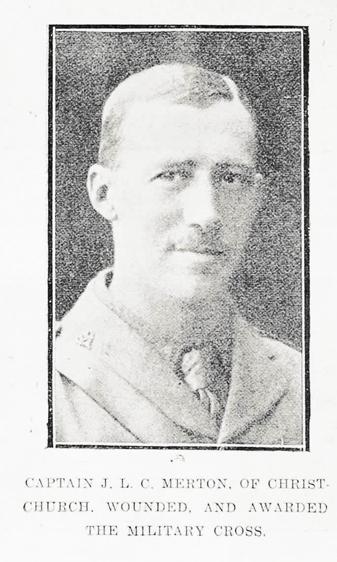 Captain J L C Merton of Christchurch, wounded and awarded the Military Cross, 1917