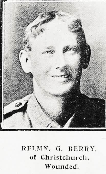 Rflmn G Berry of Christchurch, wounded, 1917
