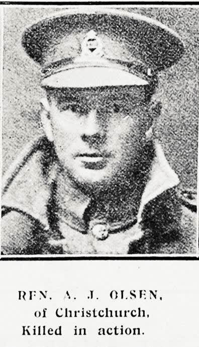Rfn A J Olsen of Christchurch, killed in action, 1917