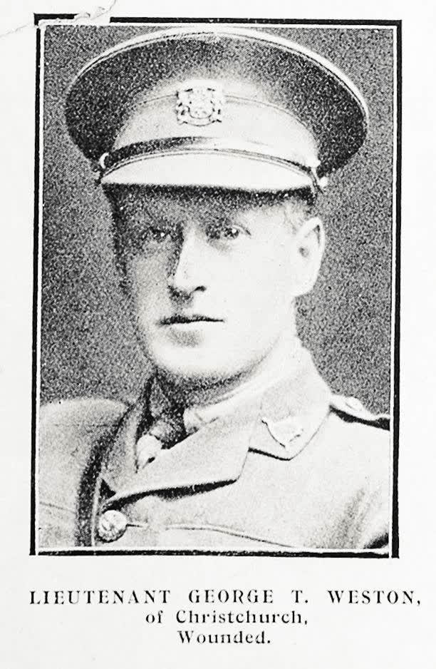 Lieutenant George T Weston of Christchurch, wounded, 1917