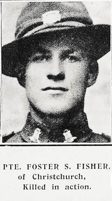 Pte Foster S Fisher of Christchurch, killed in action, 1917