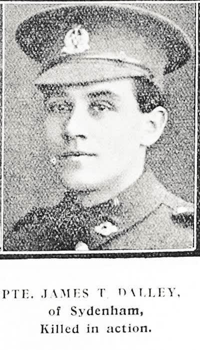 Pte James T Dalley of Sydenham, killed in action, 1917