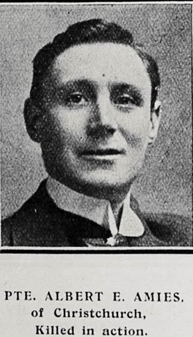Pte Albert E Amies of Christchurch, killed in action, 1917