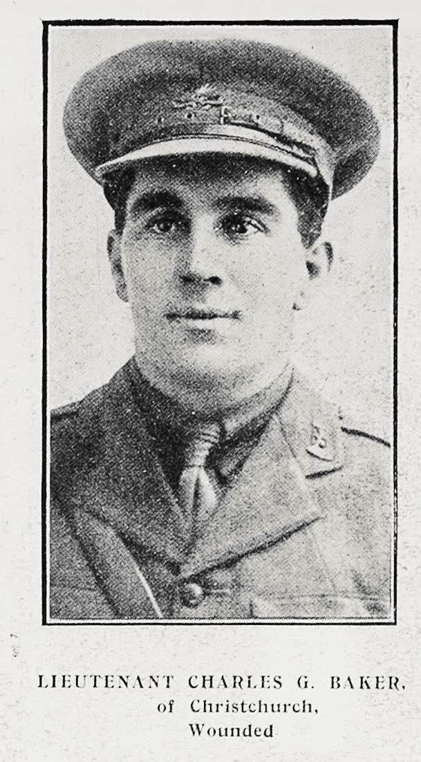 Lieutenant Charles G Baker of Christchurch, wounded, 1917