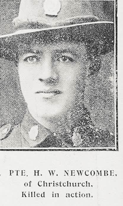 Pte H W Newcombe of Christchurch, killed in action, 1917
