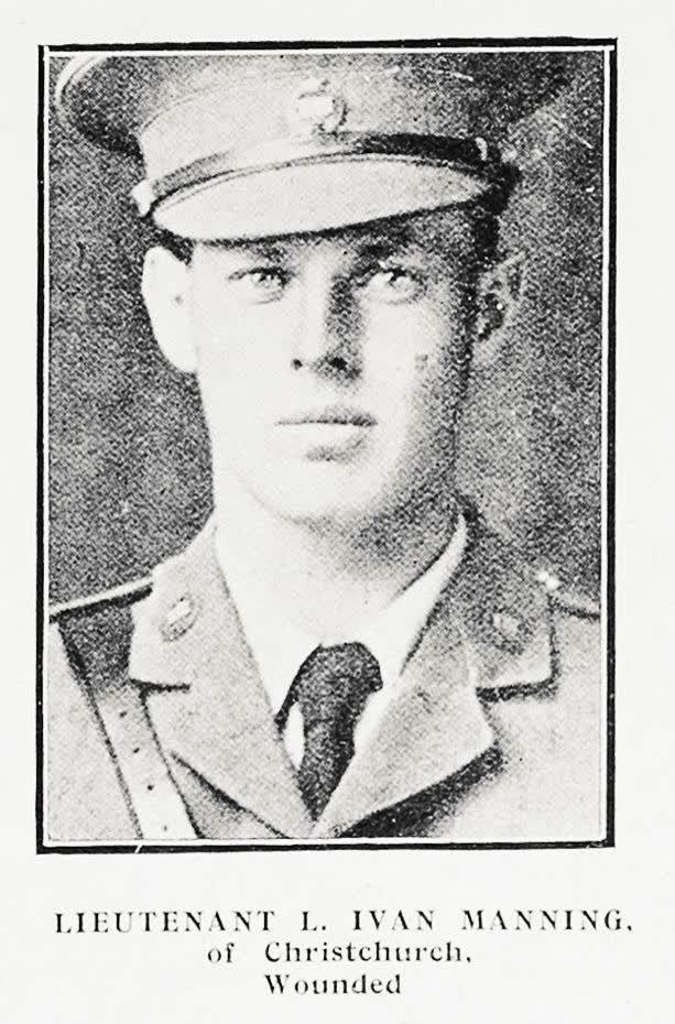 Lieutenant L Ivan Manning, of Christchurch, wounded, 1917