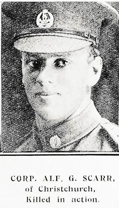 Corp Alf G Scarr of Christchurch, killed in action, 1917