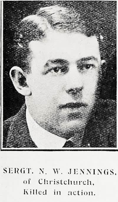 Sergt N W Jennings of Christchurch, killed in action, 1917