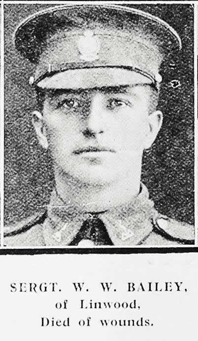 Sergt W W Bailey of Linwood, died of wounds, 1917