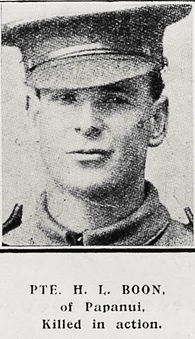 Pte H L Boon of Papanui, killed in action, 1917