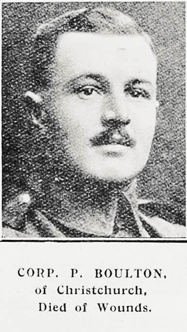 Corp P Boulton of Christchurch, died of wounds, 1917