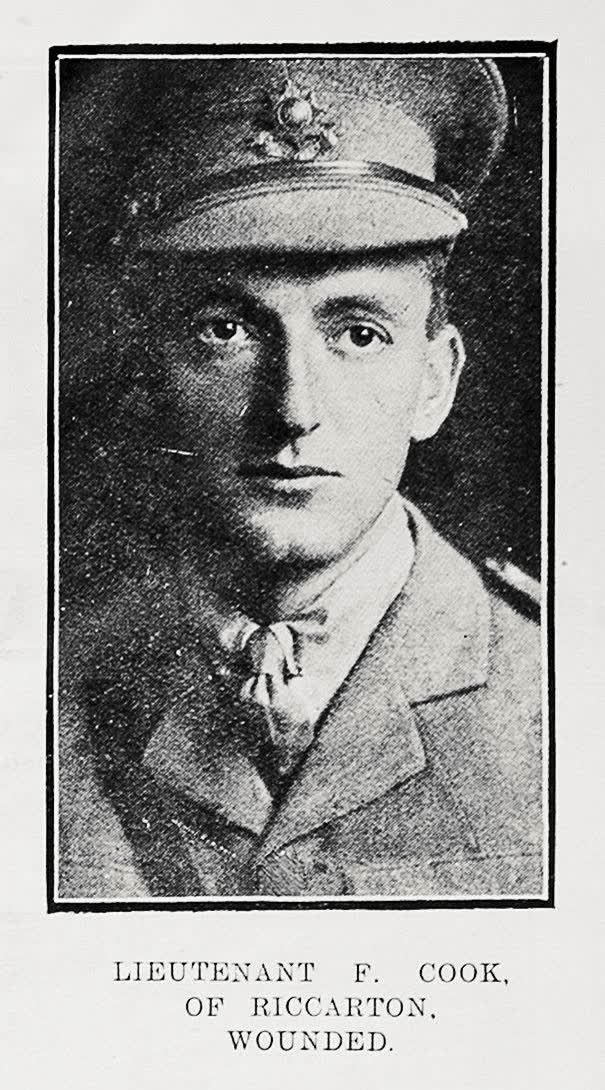 Lieutenant F Cook of Riccarton, wounded, 1917