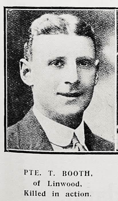 Pte T Booth of Linwood, killed in action, 1917
