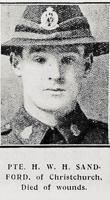 Pte H W H Sandford of Christchurch, died of wounds, 1917
