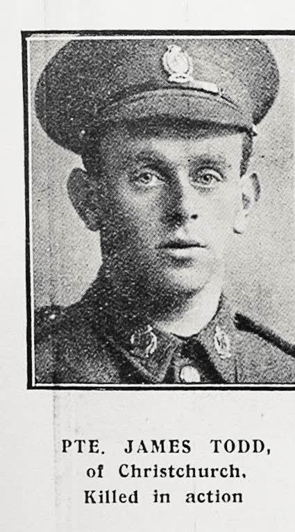 Pte James Todd of Christchurch, killed in action, 1917
