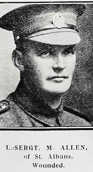 L Sergt M Allen of St Albans, wounded, 1917
