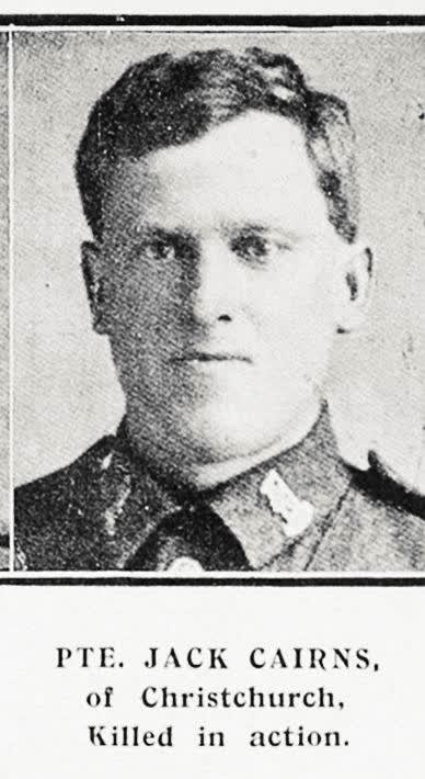 Pte Jack Cairns of Christchurch, killed in action, 1917