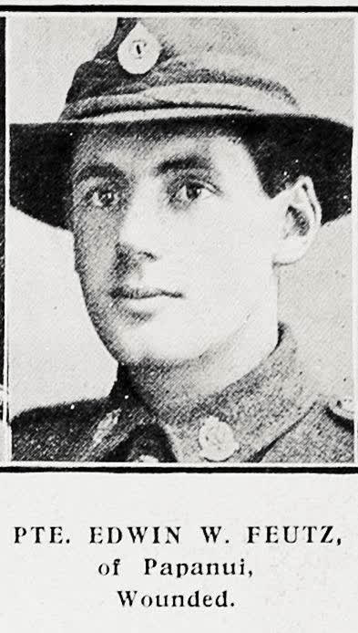 Pte Edwin W Feutz of Papanui, wounded, 1917