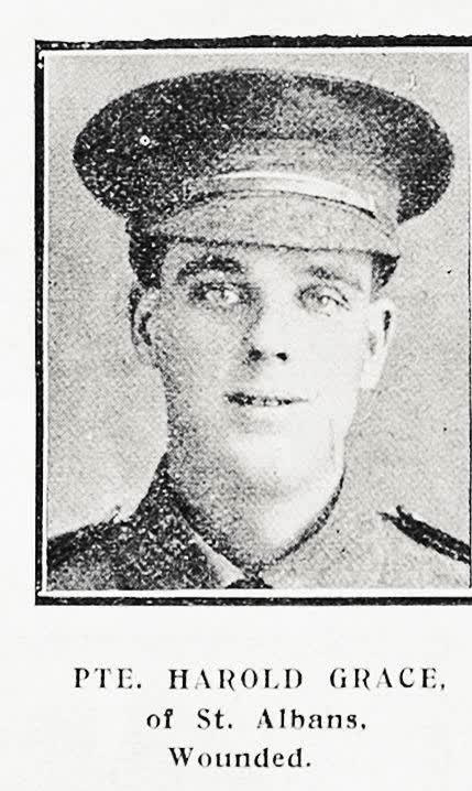 Pte Harold Grace of St Albans, wounded, 1917