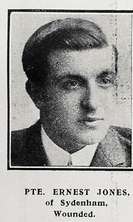 Pte Ernest Jones of Sydenham, wounded, 1917