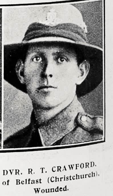 Dvr R T Crawford of Belfast (Christchurch), wounded, 1917