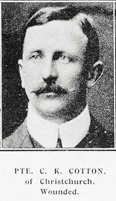 Pte C K Cotton of Christchurch, wounded, 1917