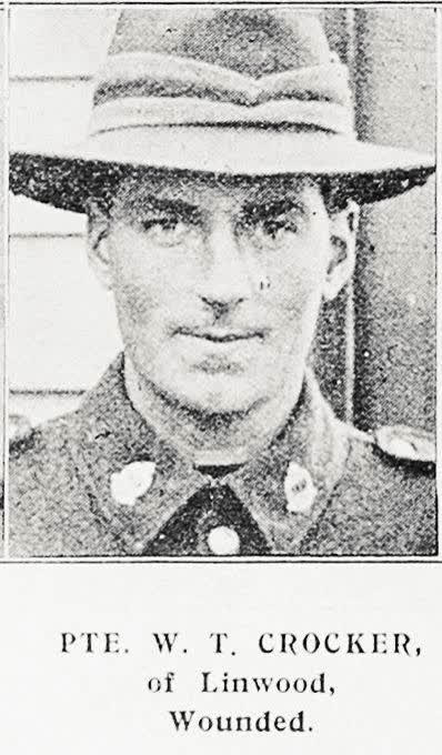 Pte W T Crocker of Linwood, wounded, 1917