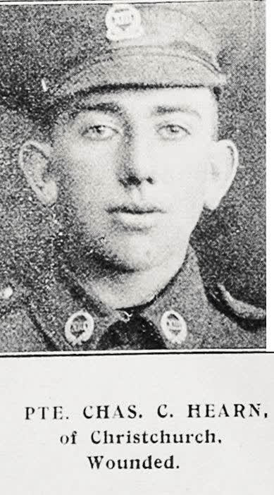 Pte Chas C Hearn of Christchurch, wounded, 1917
