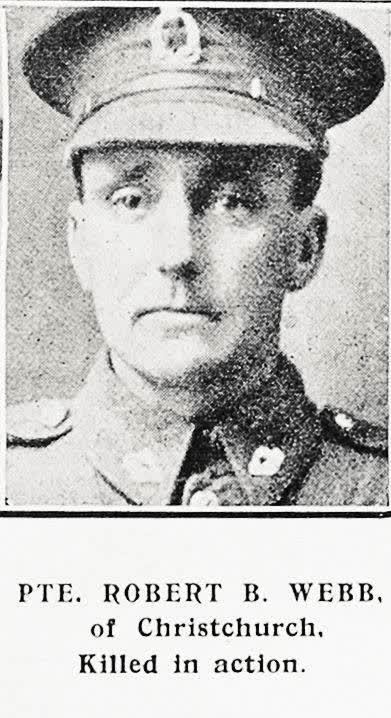 Pte Robert B Webb of Christchurch, killed in action, 1917