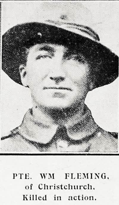 Pte Wm Fleming of Christchurch, killed in action, 1917